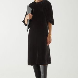COS black velvet puff sleeve dress